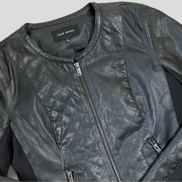 HARVE BENARD VEGAN LEATHER MOTO MOB WIFE ZIPPER ACCENT COAT BLACK LARGE - Picture 3 of 9